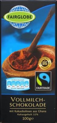 Fairglobe Vollmilch-Schokolade, 32%