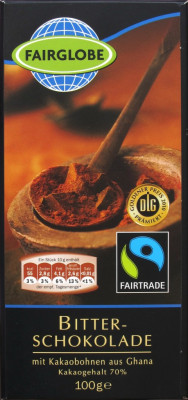 Fairglobe Bitterschokolade, 70%