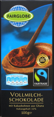 Fairglobe Vollmilch-Schokolade, 32%
