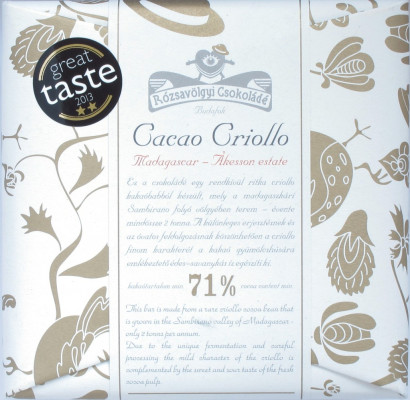 Rózsavölgyi Csokoládé Cacao Criollo 71%