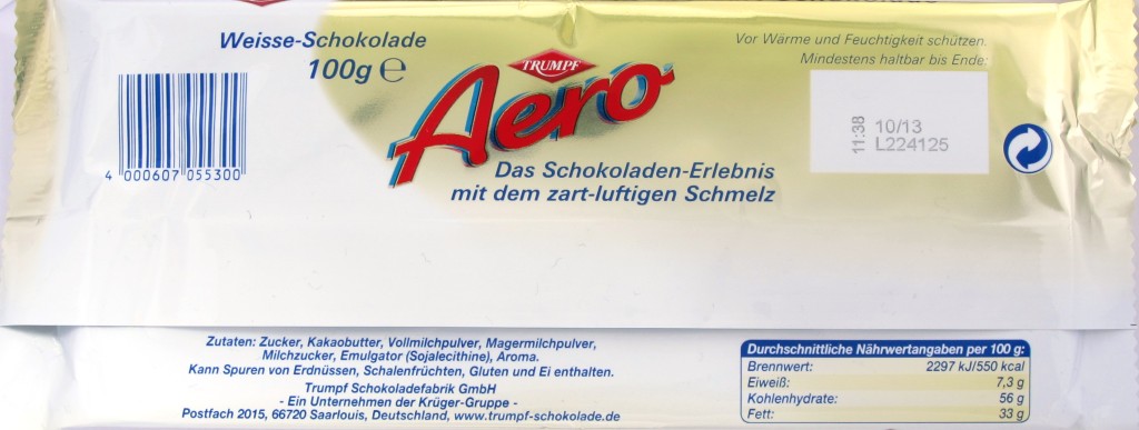 Rückseite Aero Zart-Weisse Schokolade