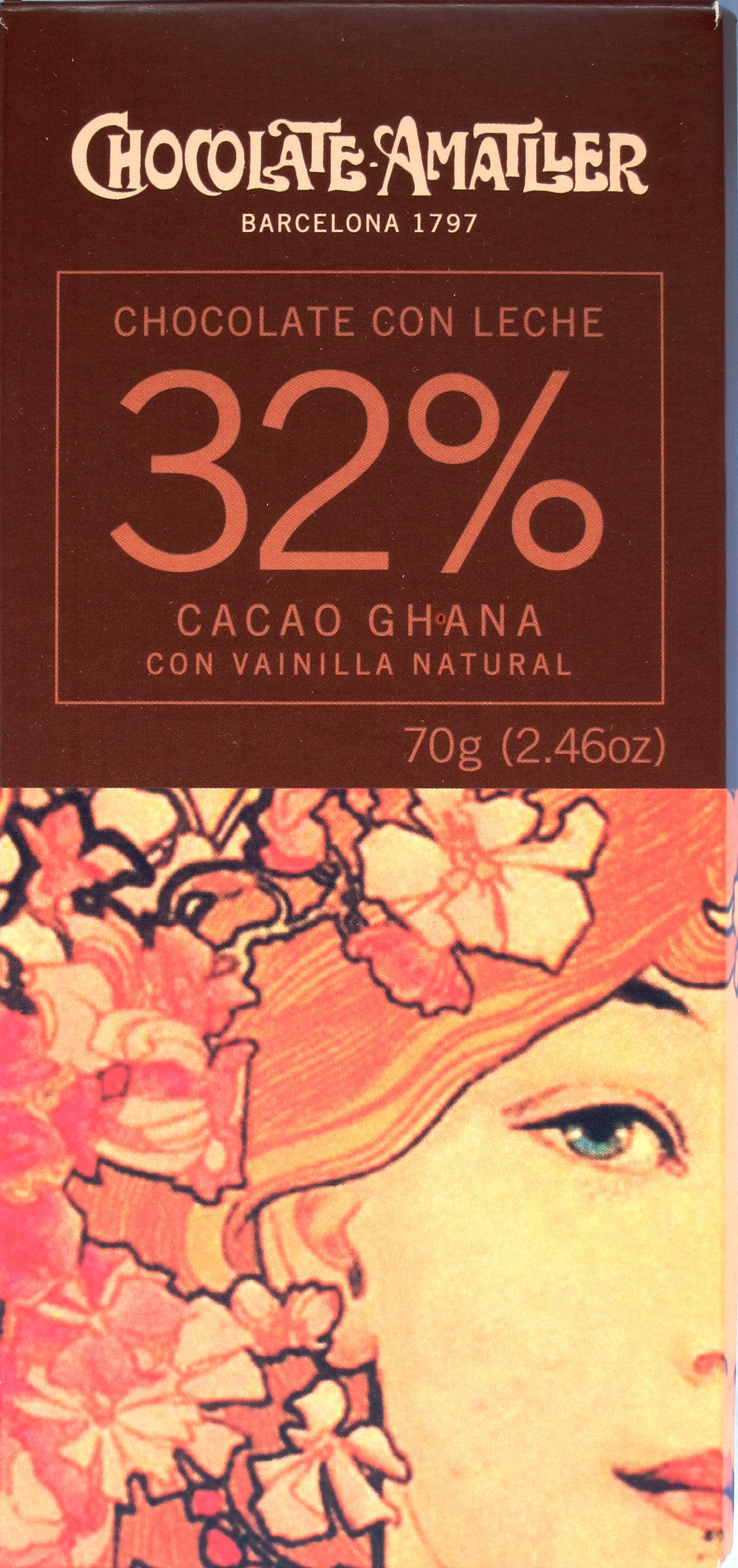Amatller Chocolate con Leche 32% Cacao Ghana con Vainilla Natural