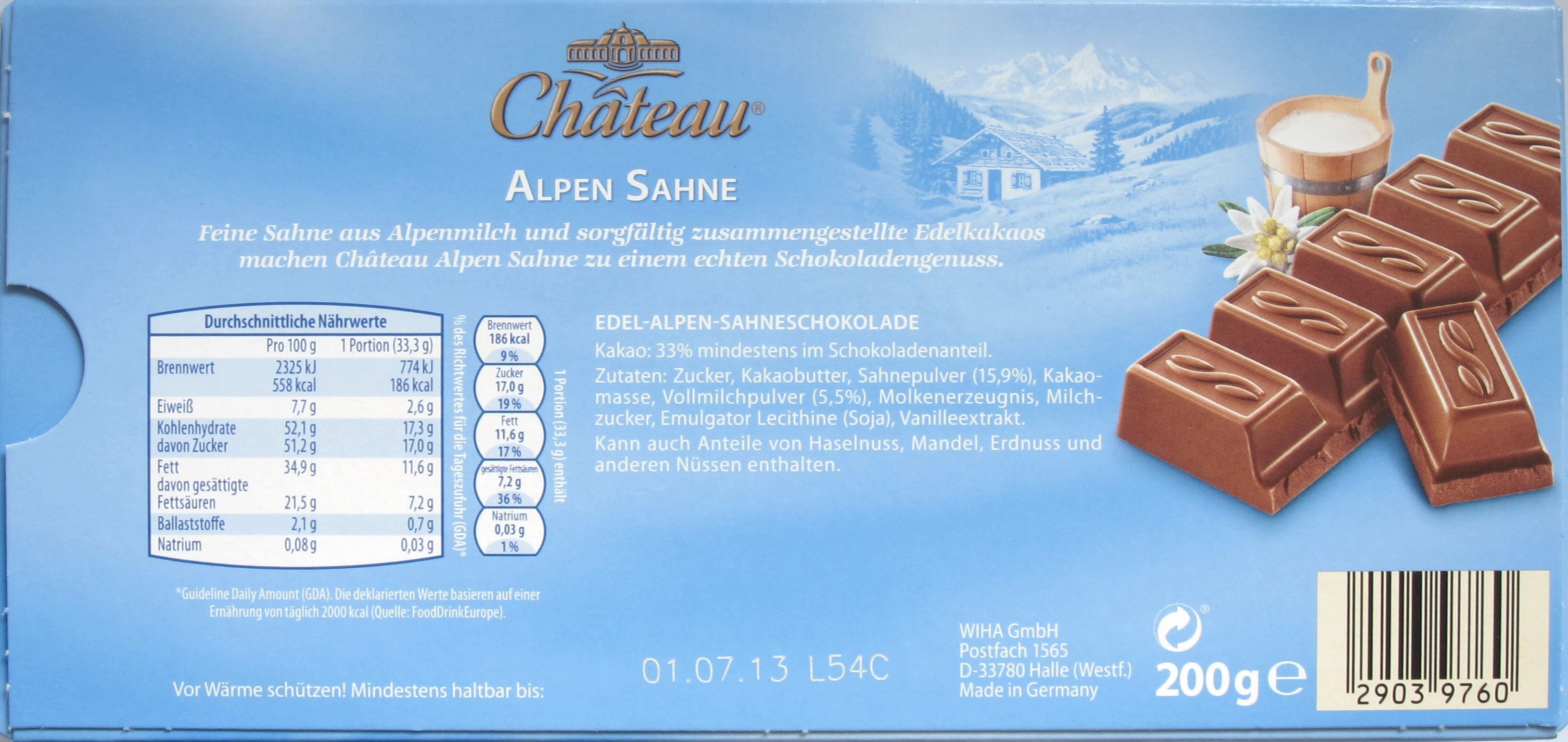 Aldi-Alpenmilchschokolade, Rückseite