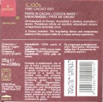 Dunkle Domori-Schokoladenpackung "il 100%" - Rückseite