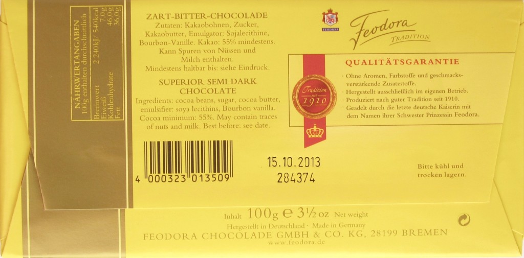 Feodora Zart-Bitter-Chocolade, 55% - Inhaltsangaben