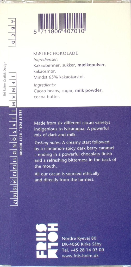 Friis-Holm, Nicaragua 65% Milchschokolade, Inhaltsangaben