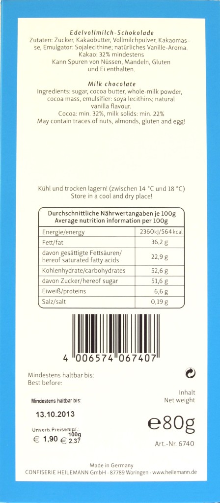 Heilemann Edelvollmilch Schokolade 32 Cacao Test Chclt Net