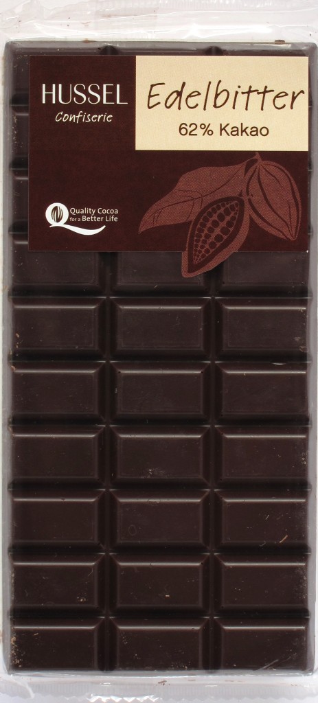 Hussel Edelbitterschokolade 62%, Vorderseite