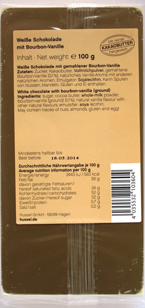 Rückseite: Hussel Weiße Schokolade