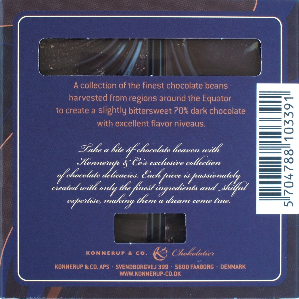 Konnerup & Co 70%-Schokolade, Packungsrückseite