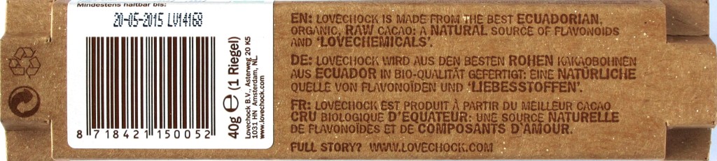 Lovechock 100% Raw Chocolate Kakaonibs, Rückseite