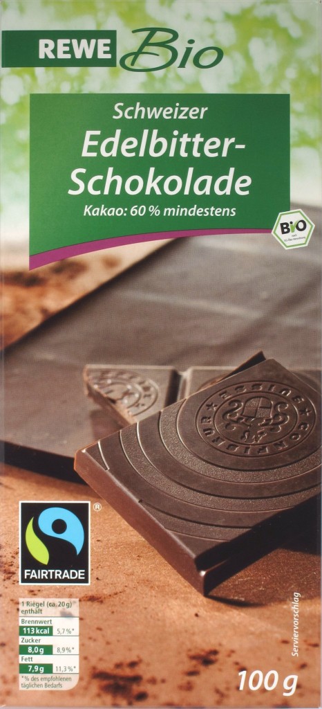 REWE Edelbitter-Schokolade, 60%, Fairtrade, Bio
