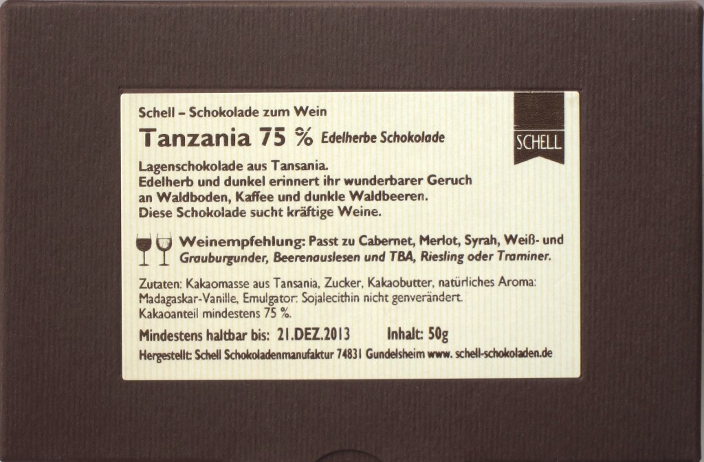 Schell-Schokolade Tanzania - Rückseite