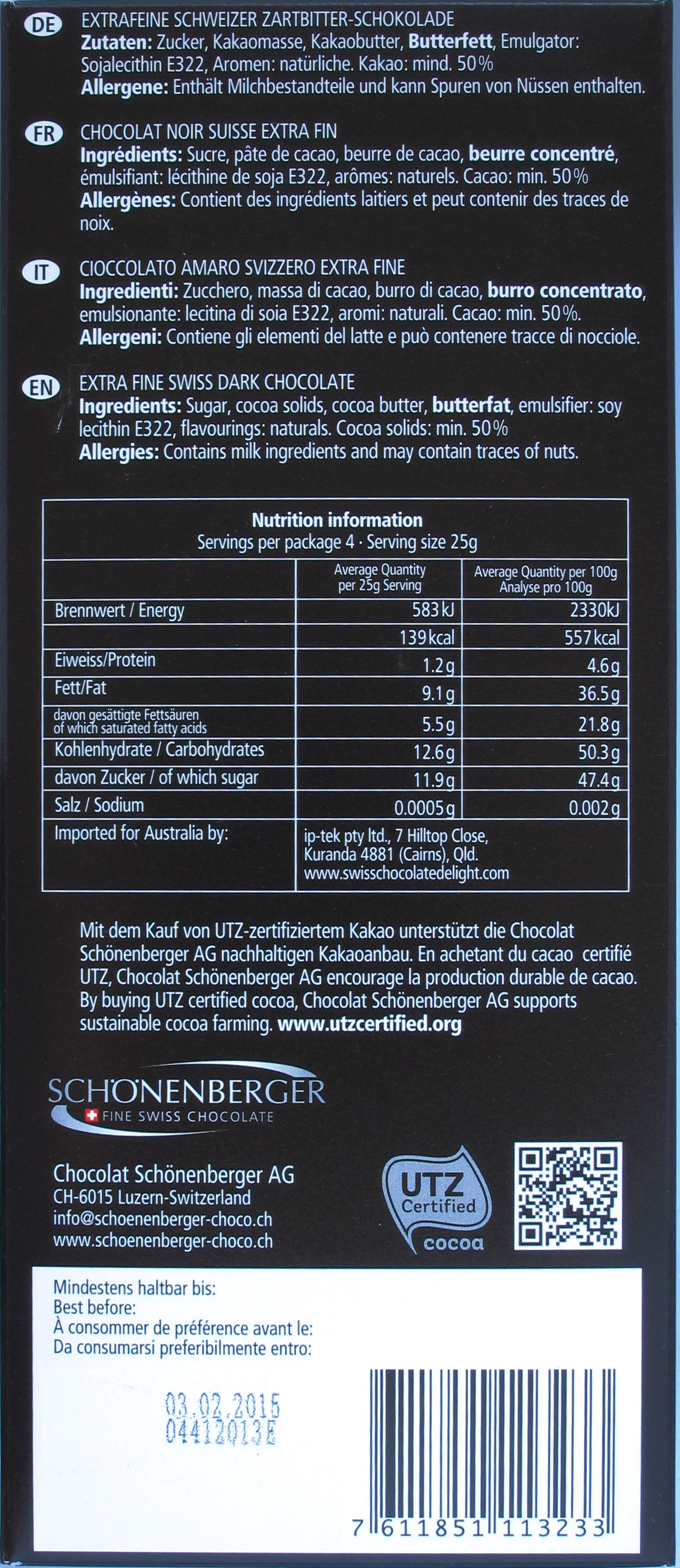 Rückseite Schönenberger 'Grand Cru 50%'