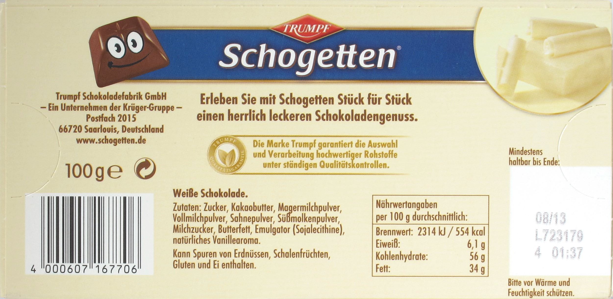Schogetten (2012), Weiße Schokolade - Rückseite