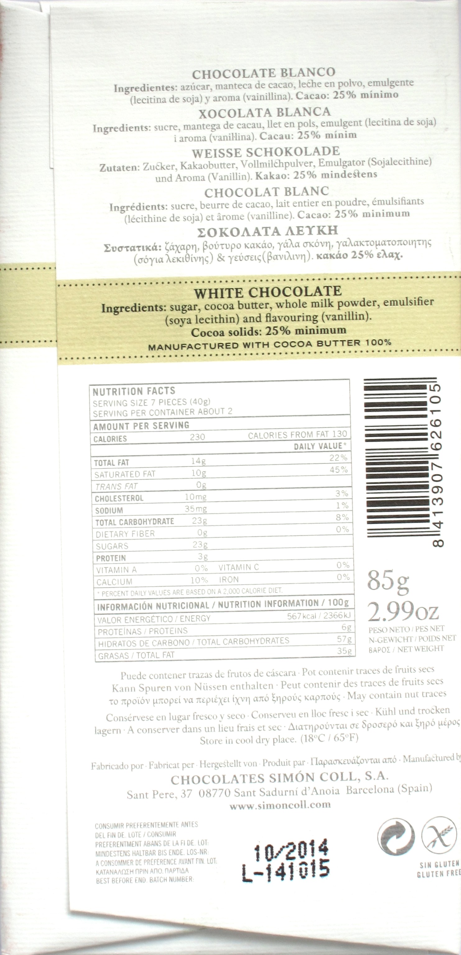 Rückseite: Simón Coll Weiße Schokolade