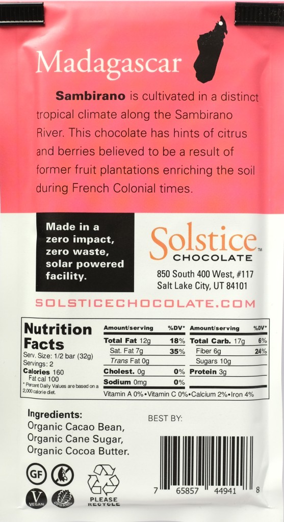 Solstice 70% Bitterschokolade 'Sambirano', Inhalt