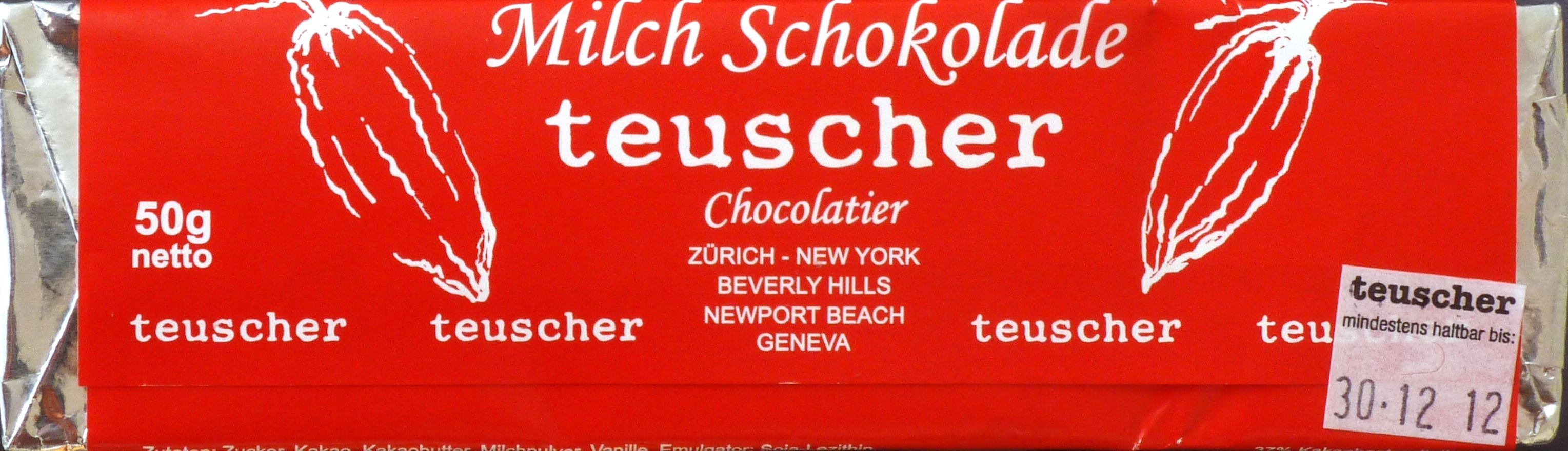 Teuscher, Schweizer Milchschokolade (Rückseite)