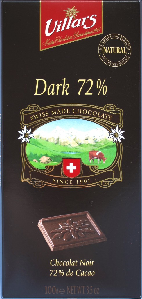 Villars 72%ige Bitterschokolade, Vorderseite